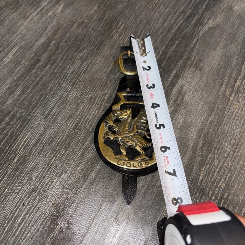 vintage leather Dragon strap brass medallion
